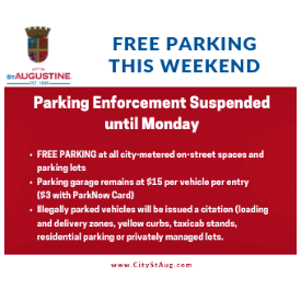No tickets for expired parking in St Augustine this weekend